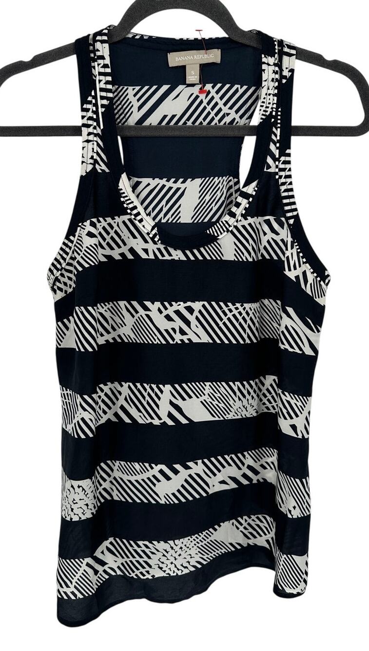 Banana Republic Womens Sleeveless Blouse S Black White Striped Geometric